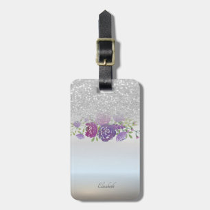 Silberner Glitter Bokeh Ombre, Blumen - Personalis Gepäckanhänger