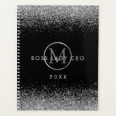 Silberner Glitter-Boss-Lady-CEO-Monogramm Planer (Vorderseite)