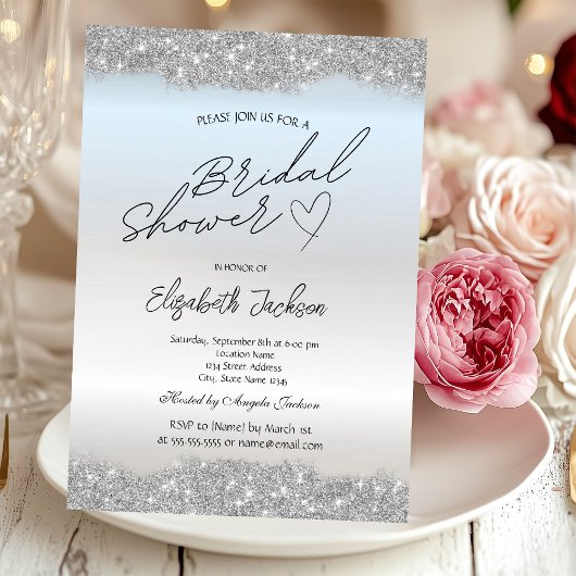 Silberner Glitter Brautparty Einladung