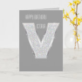 Silberner Glitter-Buchstabe V Karte (Gelbe Blume)