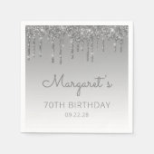 Silberner Glitter-Drip 70. Geburtstag Serviette (Vorderseite)
