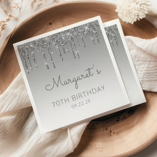 Silberner Glitter-Drip 70. Geburtstag Serviette