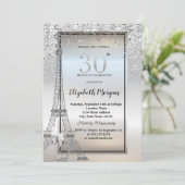 Silberner Glitter Eiffelturm, Glas, Absatz 30th Einladung (Stehend Vorderseite)