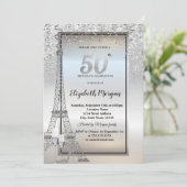 Silberner Glitter Eiffelturm, Glas, Absätze 50. Einladung (Stehend Vorderseite)