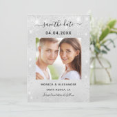 Silberner Glitter-Foto-QR-Code-Hochzeit Save The Date (Stehend Vorderseite)