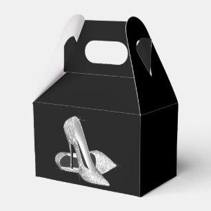Silberner Glitter-Hochhackenschuh Geschenkschachtel