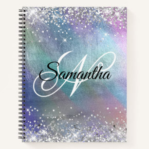 Silberner Glitter-Irideszent-Folien-Fancy-Monogram Notizblock
