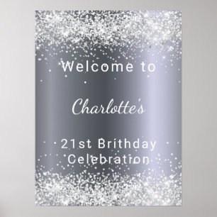 Silberner Glitter-Name zum Geburtstag Willkommen Poster