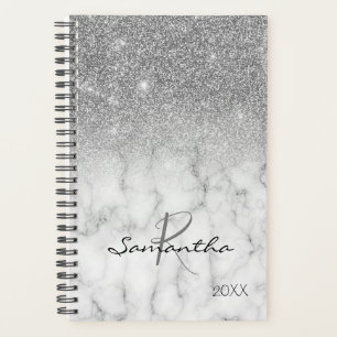 Silberner Glitter-Ombre-Marmor-Jahresmonogramm Planer