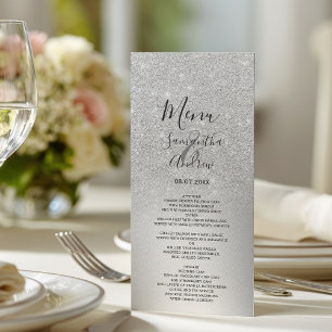 Silberner Glitter-Ombre-Metallfolien-Hochzeitsmenü Menükarte