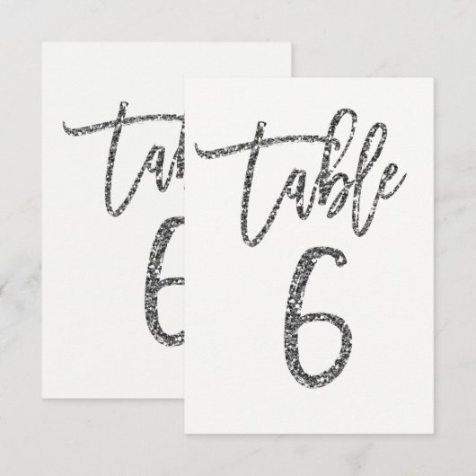 Silberner Glitter-Trendy-Modern-Script-Tisch Numme Einladung (Vorne/Hinten)