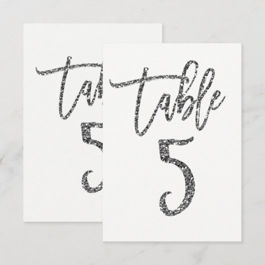 Silberner Glitter-Trendy-Modern-Script-Tisch Numme Einladung (Vorne/Hinten)