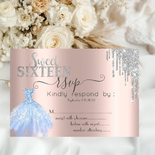 Silberner Glitter-Tropfen Blaues Kleid Sweet 16 RS Einladung