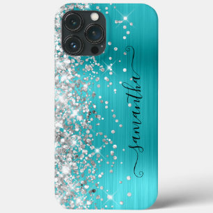 Silberner Glitter Türkis Blau Mädchenhafte Signatu Case-Mate iPhone Hülle