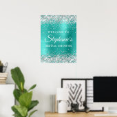 Silberner Glitter Türkis Folie Brautparty Poster (Heimbüro)