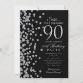 Silberner Glitter-Überraschung 90. Geburtstag Schw Einladung (Vorderseite)