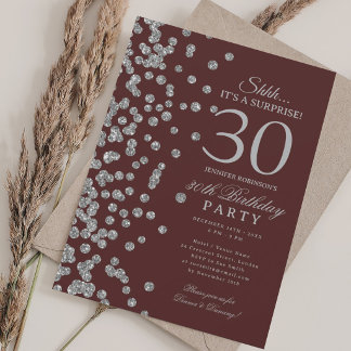 Silberner Glitter-Überraschung zum 30. Geburtstag  Einladung
