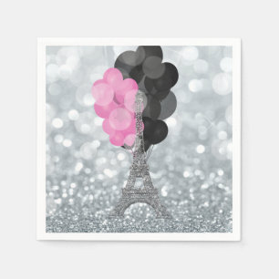 Silberner Glitter und Ballons Paris Eiffelturm Par Serviette