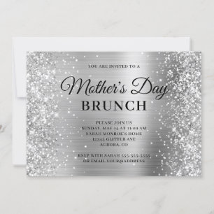 Silberner Glitter und Folie Muttertags-Brunch Einladung