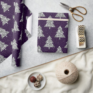 Silberner Glitter-Weihnachtsbaum auf Indigo Geschenkpapier