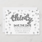 Silberner Glitzer 30. Geburtstag Save the Date Einladung (Vorderseite)
