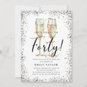 Silberner Glitzer 40. Geburtstag Party Einladung (Vorderseite)