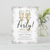 Silberner Glitzer 40. Geburtstag Party Einladung (Stehend Vorderseite)