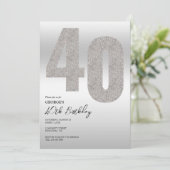 Silberner Glitzer 40. Geburtstag Party Einladung (Stehend Vorderseite)
