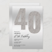 Silberner Glitzer 40. Geburtstag Party Einladung (Vorne/Hinten)