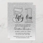 Silberner Glitzer 51. Geburtstagsfeier Einladung (Vorne/Hinten)