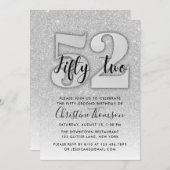 Silberner Glitzer 52. Geburtstagsfeier Einladung (Vorne/Hinten)