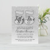 Silberner Glitzer 55. Geburtstagsfeier Einladung (Stehend Vorderseite)