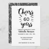 Silberner Glitzer 60. Geburtstag Einladung (Vorne/Hinten)