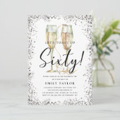Silberner Glitzer 60. Geburtstagsparty Einladung (Stehend Vorderseite)