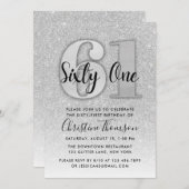 Silberner Glitzer 61. Geburtstagsfeier Einladung (Vorne/Hinten)