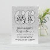 Silberner Glitzer 66. Geburtstagseinladung Einladung (Stehend Vorderseite)