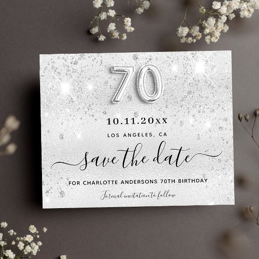 Silberner Glitzer - 70. Geburtstag Save the Date Flyer