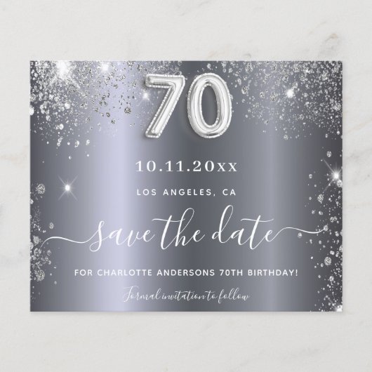 Silberner Glitzer - 70. Geburtstag Save the Date Flyer (Vorne)