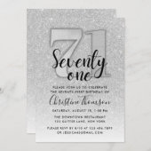 Silberner Glitzer 71. Geburtstagsfeier Einladung (Vorne/Hinten)