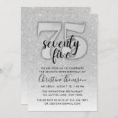 Silberner Glitzer 75. Geburtstagsfeier Einladung (Vorne/Hinten)