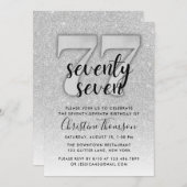 Silberner Glitzer 77. Geburtstagsfeier Einladung (Vorne/Hinten)