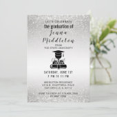 Silberner Glitzer-Abschluss Einladung (Stehend Vorderseite)