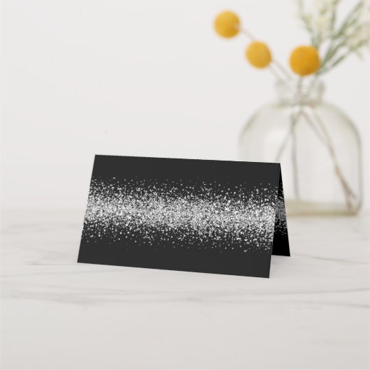 Silberner Glitzer auf Black Wedding Platzkarte (Rückseite)