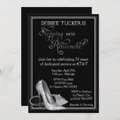 Silberner Glitzer beschuht Ruhestands-Party Einladung (Vorne/Hinten)