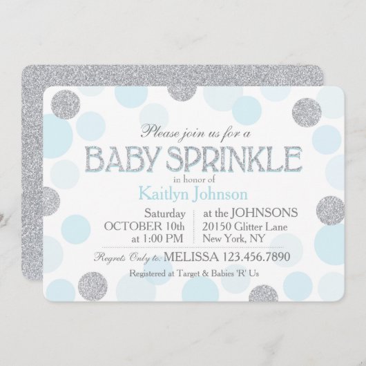 Silberner Glitzer-besprühen blaues Einladung (Vorne/Hinten)