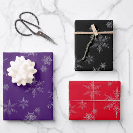 Silberner Glitzer Beunruhigte Schneeflocken Weihna Geschenkpapier Set