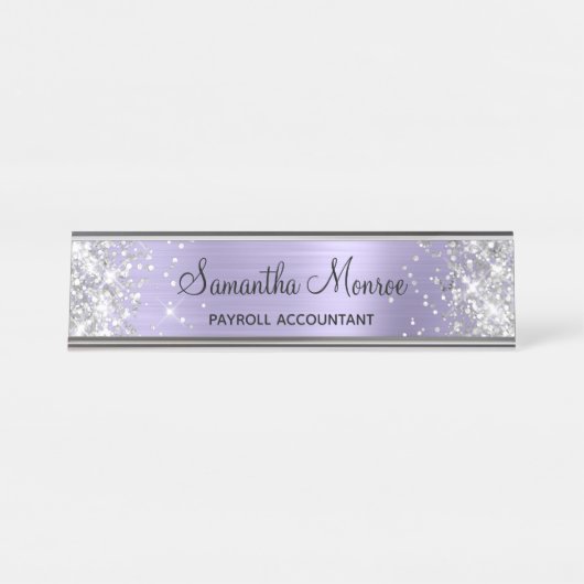 Silberner Glitzer Blasslavender Foil Schreibtischnamensplakette (Vorderseite )