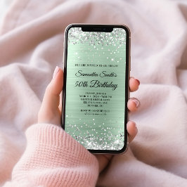 Silberner Glitzer Blassminze Foil 50. Geburtstag Einladung