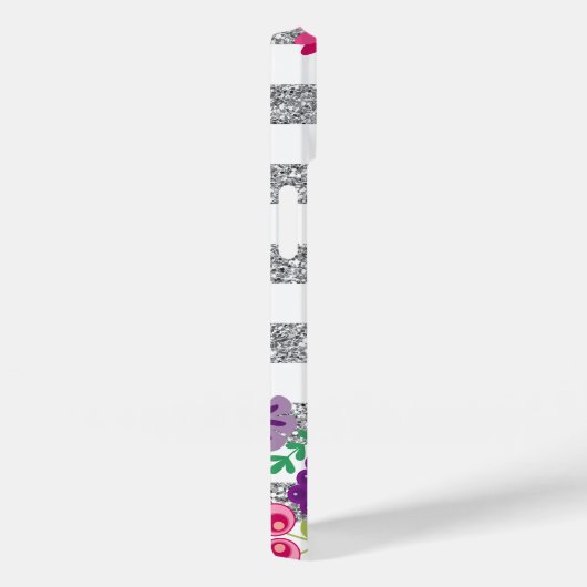 Silberner Glitzer, Blume, Streifen, Goldmonogramm Case-Mate iPhone Hülle (Rückseite / Rechts)