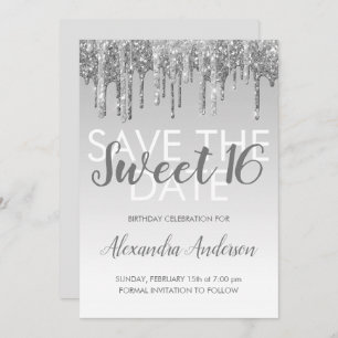 Silberner Glitzer-Bonbon 16 Save the Date Einladung